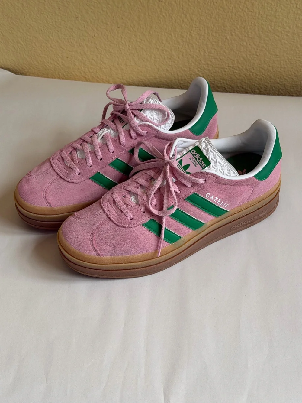 Adidas Gazelle Bold True Pink Green Platform Sneakers Women’s Size 10 EUC!